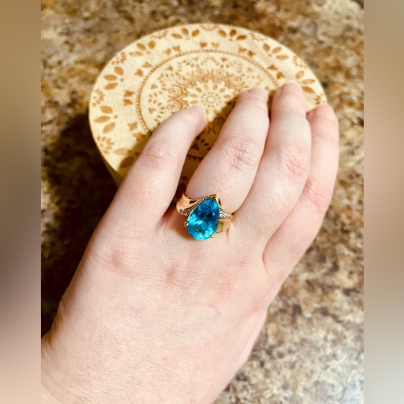 💍VNTG Samuel Aaron Blue Topaz Diamond Gold 10K THL-Size 7.25 Price is FIRM - Picture 15 of 17